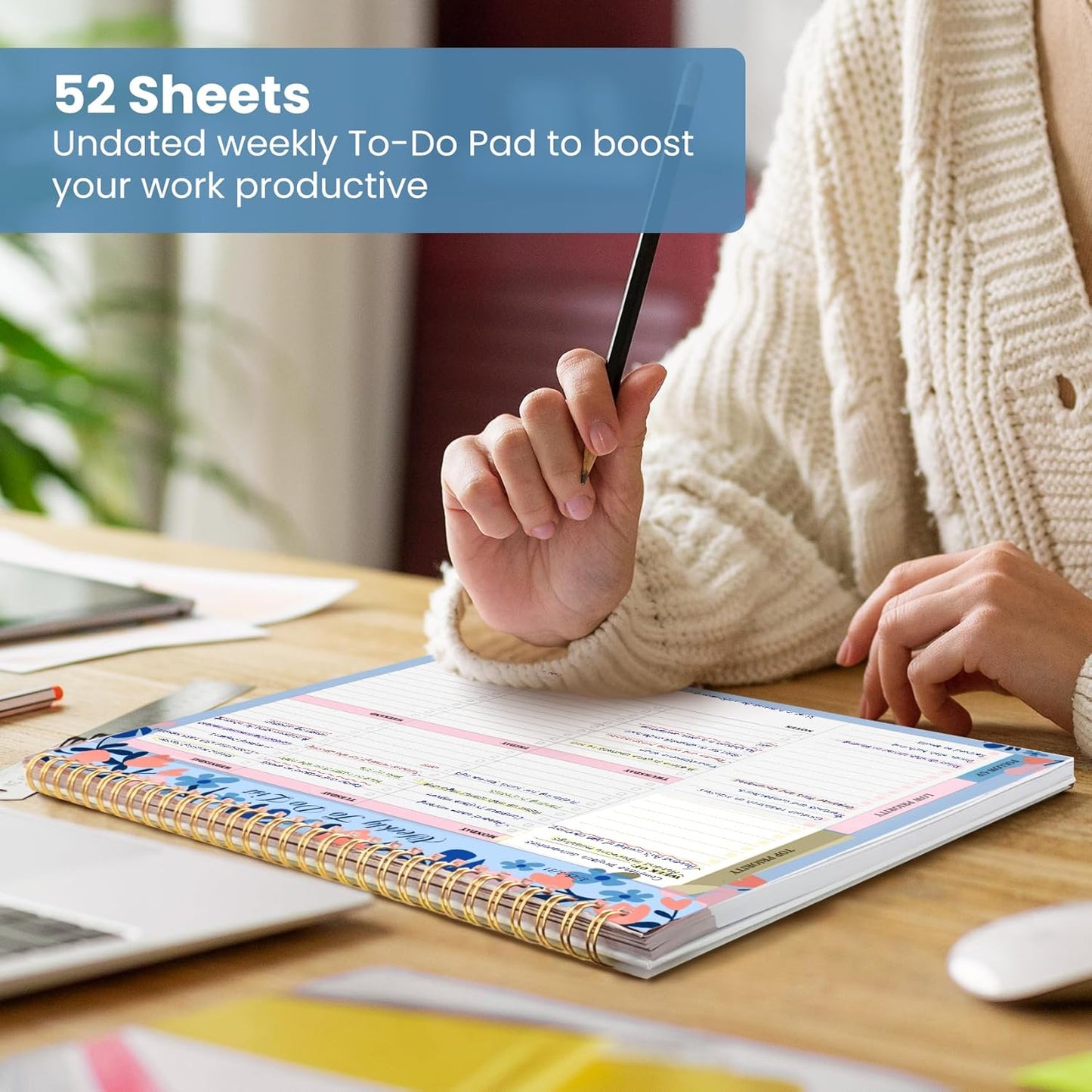 Weekly To Do List Notepad with 52 Undated Sheets（8.5"×11"）- Undated Weekly Planner Notepad for Office Desk Accessories and Supplies - Sunshine Petal