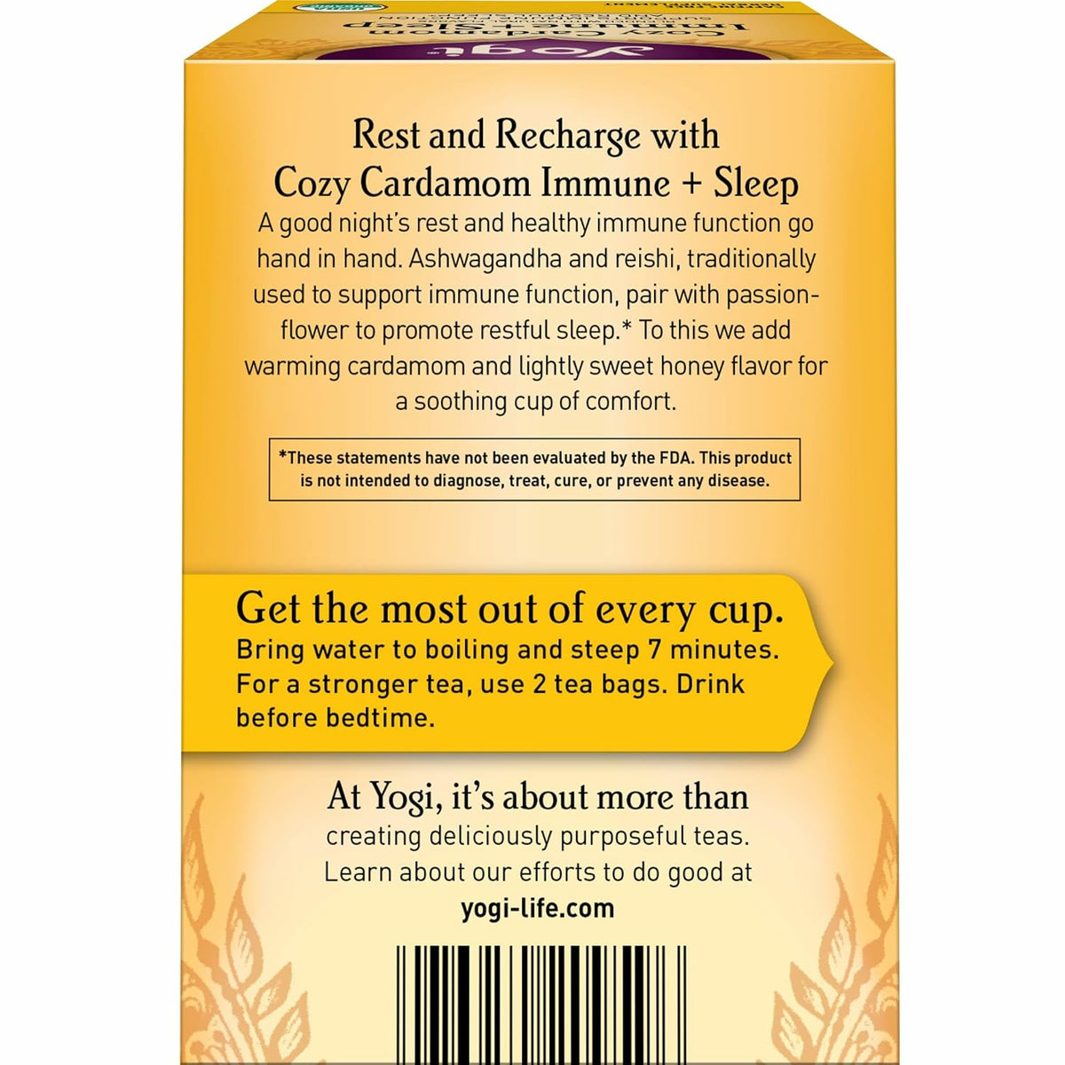 Yogi Cozy Cardamom Immune and Sleep Tea, 16 Tea Bags (6 Pack)