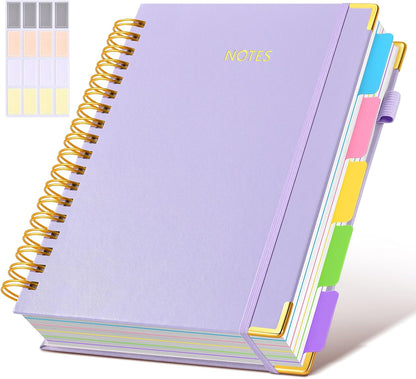 Hardcover Spiral Notebook journal with Removable Dividers Tabs, 300 Pages Leather 5 Subject Notebook College Ruled, 8"x10" Large B5 Notebooks for Work School Note taking, Lined Journal for Women,Black
