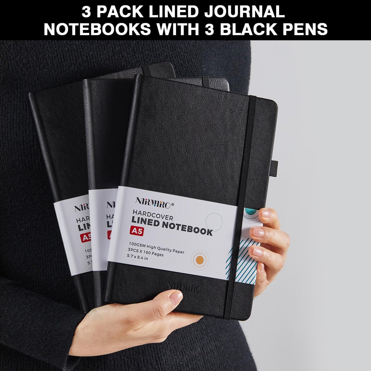 NIRMIRO (3 Pack) Pocket Notebook Small Journal with Pen, 3.7" x 5.7", A6 Mini Notebook for Women Men Work Writing, Hardcover Small Pocket Notepad with 100Gsm Premium Thick Lined Paper, Black Leather