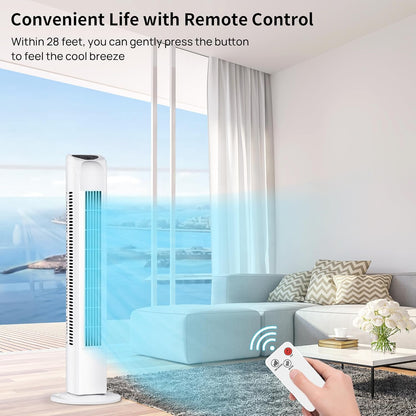 Uthfy Oscillating Tower Fan for Bedroom, Portable Standing Fan with Remote, 3 Modes 3 Speeds, 7.5H Timer, 120° Quiet Cooling for Living room, Office, Black