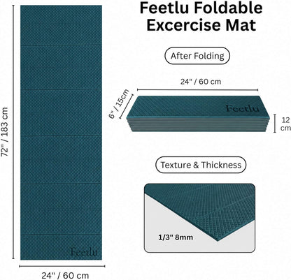 Foldable Yoga Exercise Mat, 6mm/8mm/10mm/12mm Thickness, 72 x 24 Inch - Lightweight, Anti-Slip, and Easy to Store for Yoga, Pilates, Home Workouts, and Floor Exercises