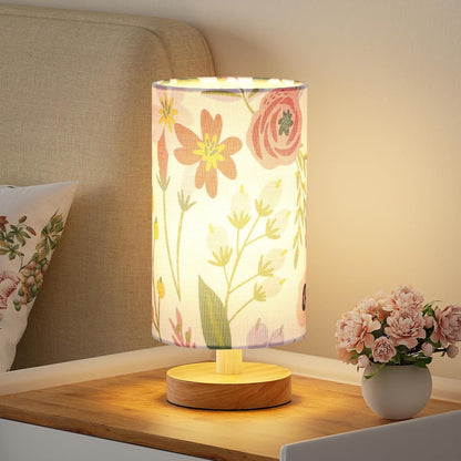 Fenmzee Small Table Lamp for Bedroom - Inline Control, Bedside Lamp with 3000K A15 LED Blub, Easy Assembly (Cream Shade - Wood Base, 9" Inline Control)