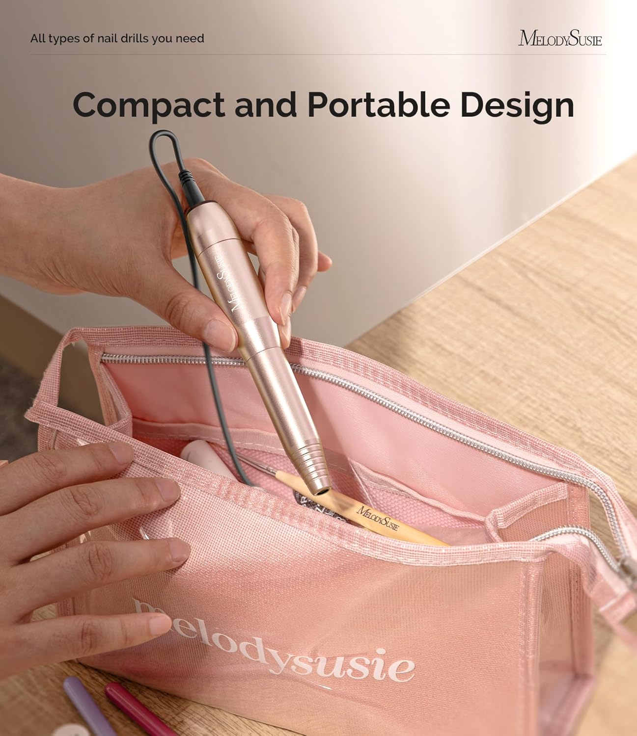 MelodySusie Pen-Shaped Portable USB Nail Drill, PC120I 20000RPM Electric Nail File with Compact Design for All Nail Care, Manicure Polishing, Shaping & Gel Removal at Home for Beginners