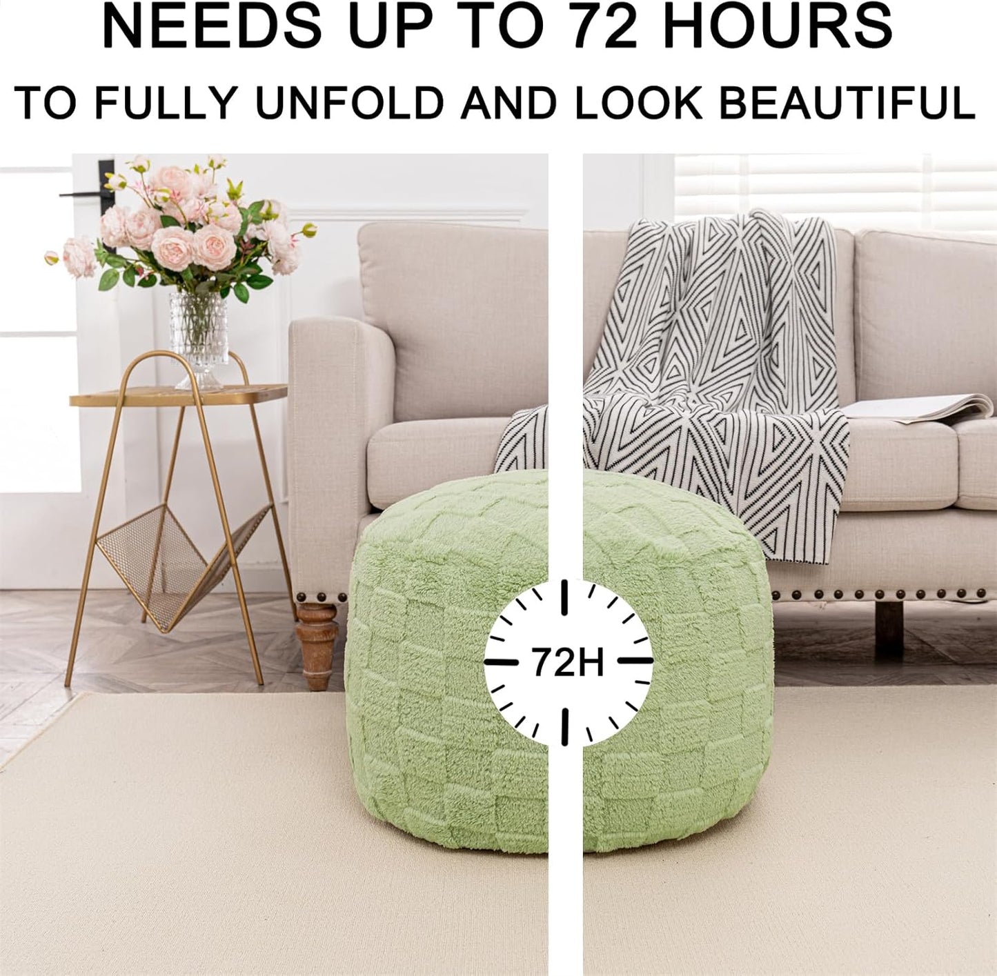 Round Pouf Ottoman 20 x 20 x 14 Inches Boho Poof Home Decor Floor Pouffe Ottoman Foot Rest for Couch Sofa Bean Bag Chairs Living Room Bedroom (Green)