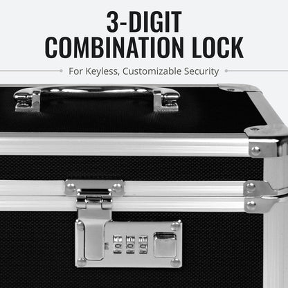 Vaultz Secure Security Lock Boxes - Safe Combination Lock Box, Storage for Documents, Valuables, Medicine & Money - 9.88 x 7.75 x 7 Inch - Black/Chrome