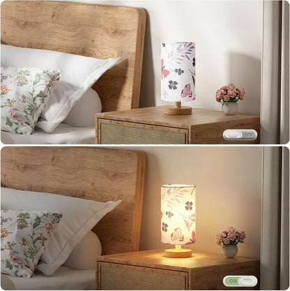 Fenmzee Small Table Lamp for Bedroom - Inline Control, Bedside Lamp with 3000K A15 LED Blub, Easy Assembly (Cream Shade - Wood Base, 9" Inline Control)