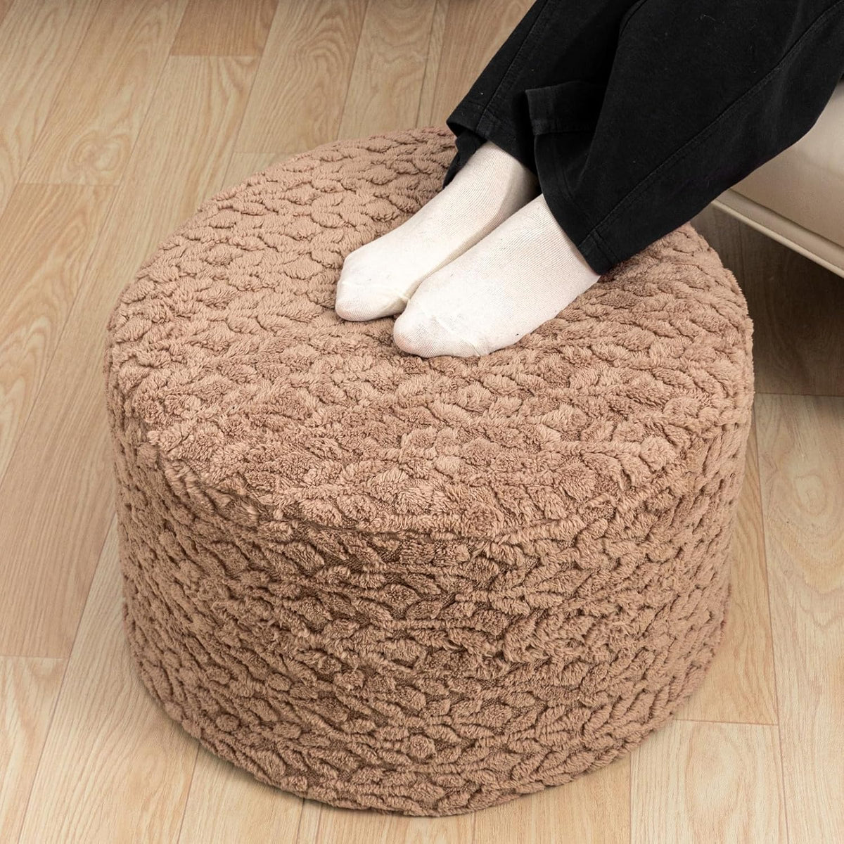 Round Pouf Ottoman Foot Stool 20x14In Ottoman Footrest for Couch Sofa Green