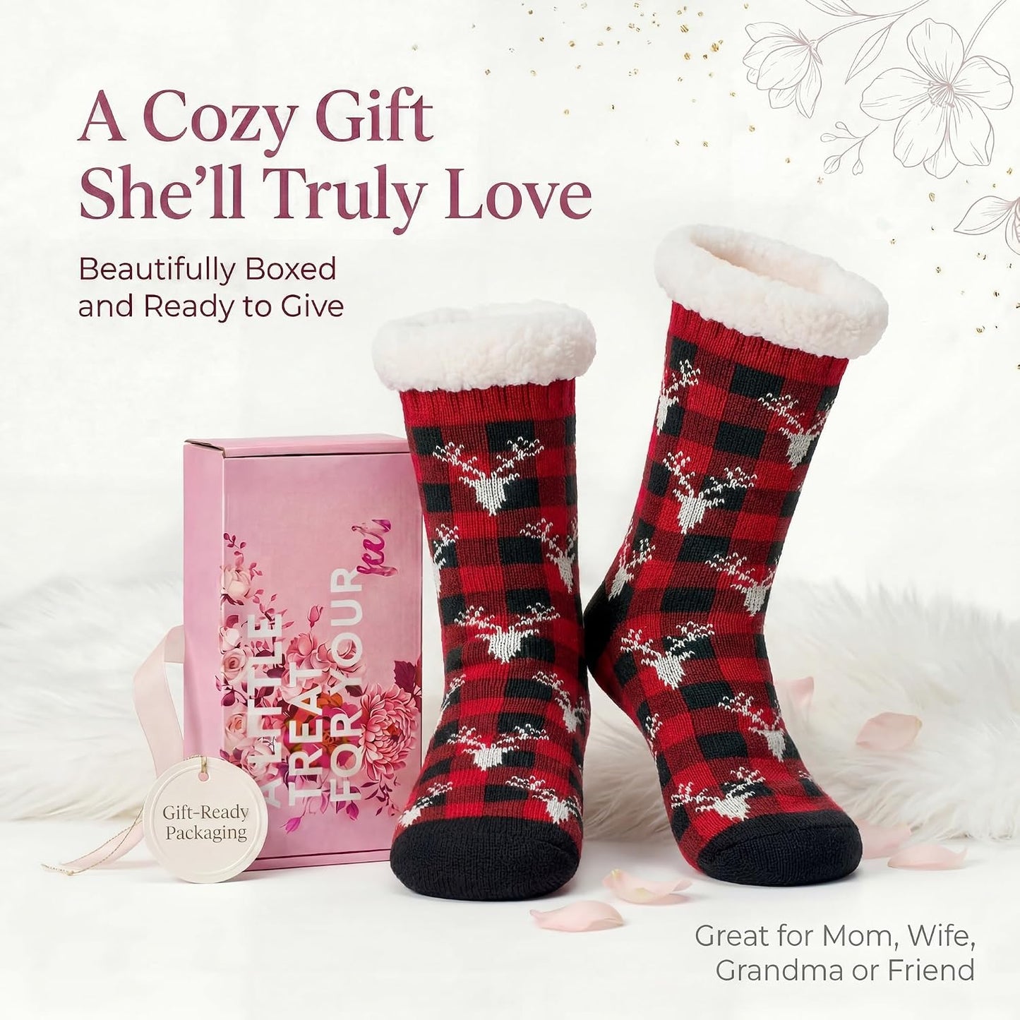 Cozylook Fuzzy Slipper Socks for Women with Grips Warm Cozy Soft Non-Slip Winter Socks Cozy Gift Idea