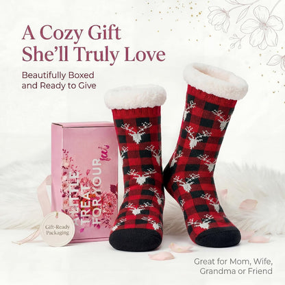 Cozylook Fuzzy Slipper Socks for Women with Grips Warm Cozy Soft Non-Slip Winter Socks Cozy Gift Idea