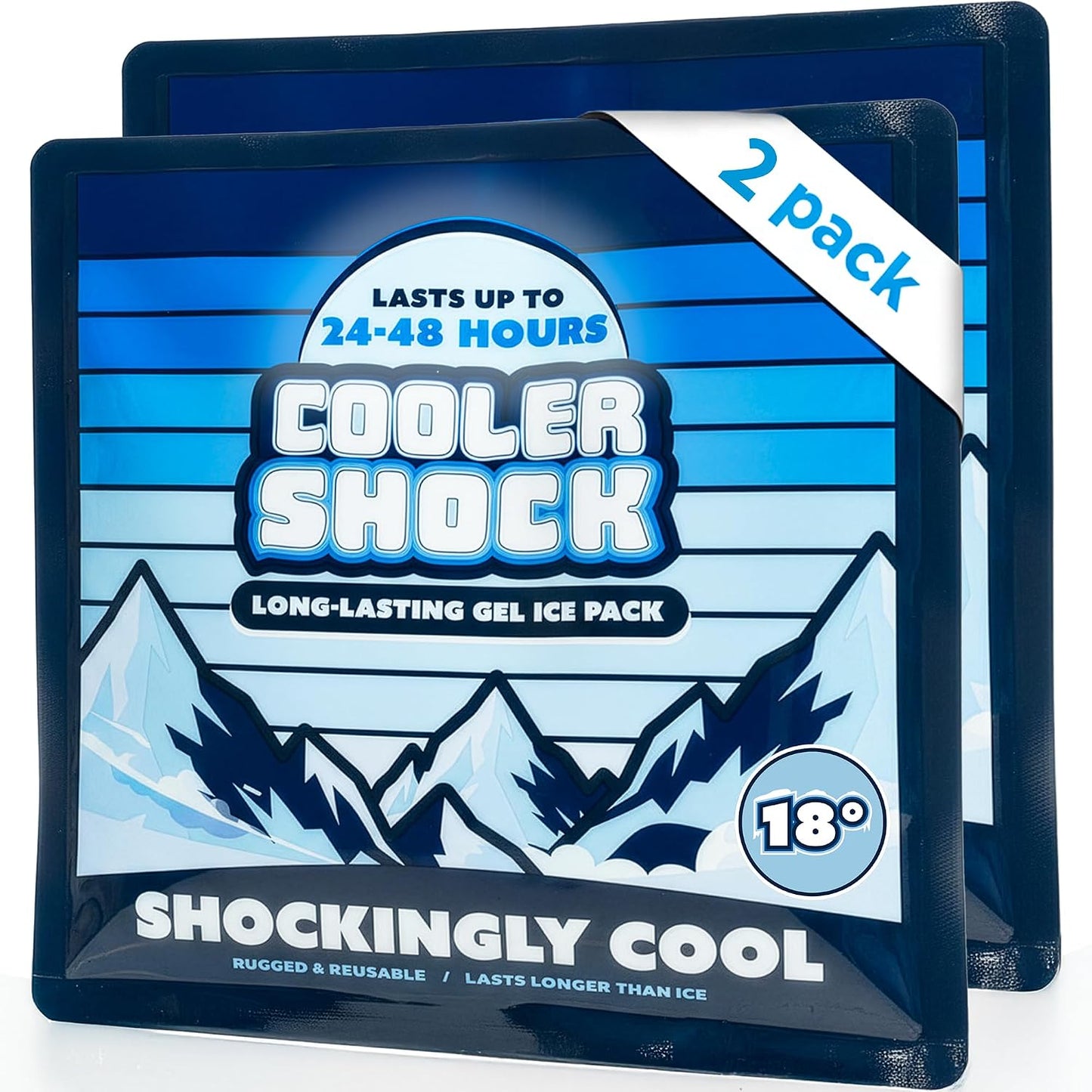 Cooler Shock Reusable Ice Packs for Cooler - Long Lasting Cold Freezer Packs for Coolers and Lunch Boxes - Cooler Ice Packs for Camping Gear, Fishing, Road Trips, Beach Must Haves