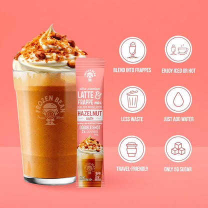 The Frozen Bean Vanilla Bean Frappe & Latte Instant Mix (10 Sticks), Made with Arabica Coffee, Double Shot Caffeine, Low Sugar & Premium Ingredients, Hot, Iced, or Blended Drinks