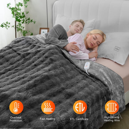 Heated Blanket Electric Throw- 50"x60" Soft Thick Bubble Electric Blanket for Sofa with 5 Heat Levels & 4 Hours Auto-Off Overheat Protection, Warm Cozy Gifts, Light Grey