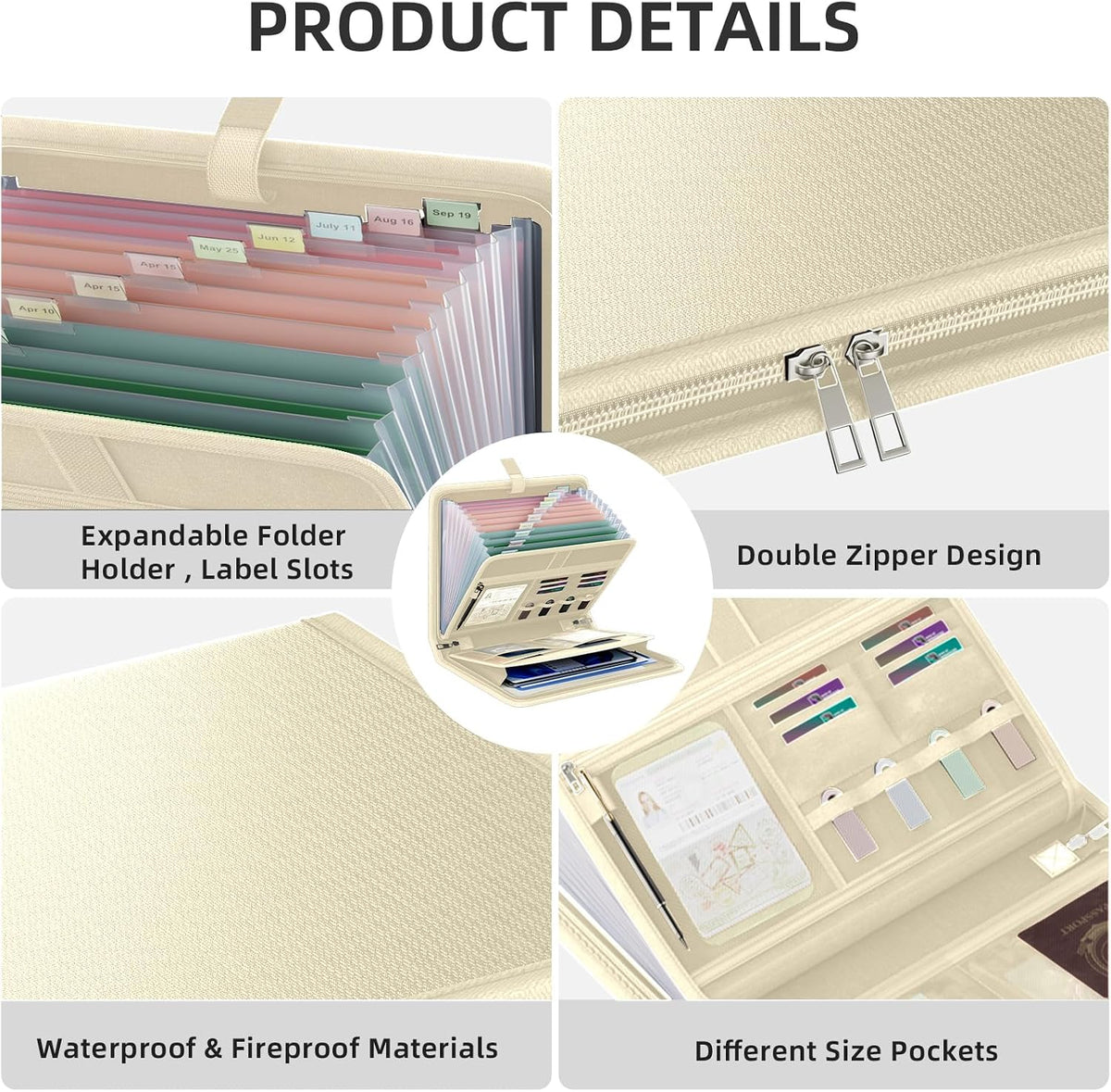 Fireproof Accordion File Organizer, Expanding File Folder with 13 Pockets