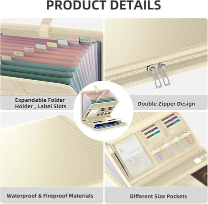Fireproof Accordion File Organizer, Expanding File Folder with 13 Pockets