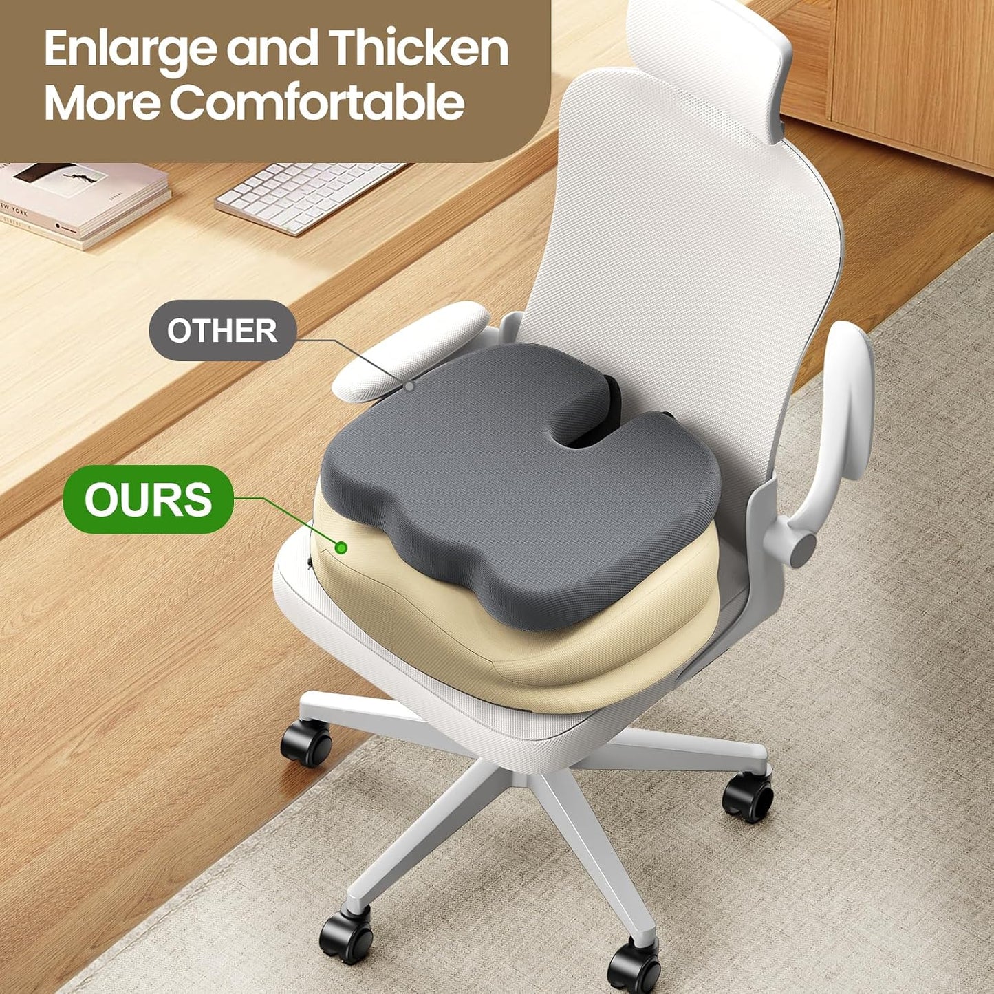 Benazcap Memory Foam Seat Cushion for Office Chair, Ergonomic Chair Cushions for Tailbone Pain Relief, Sciatica & Back Support, Office Chair Cushion & Car Seat Cushion