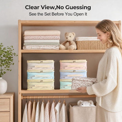 Clear Bed Sheet Organizer Bags for Linen Closet 6 Pack