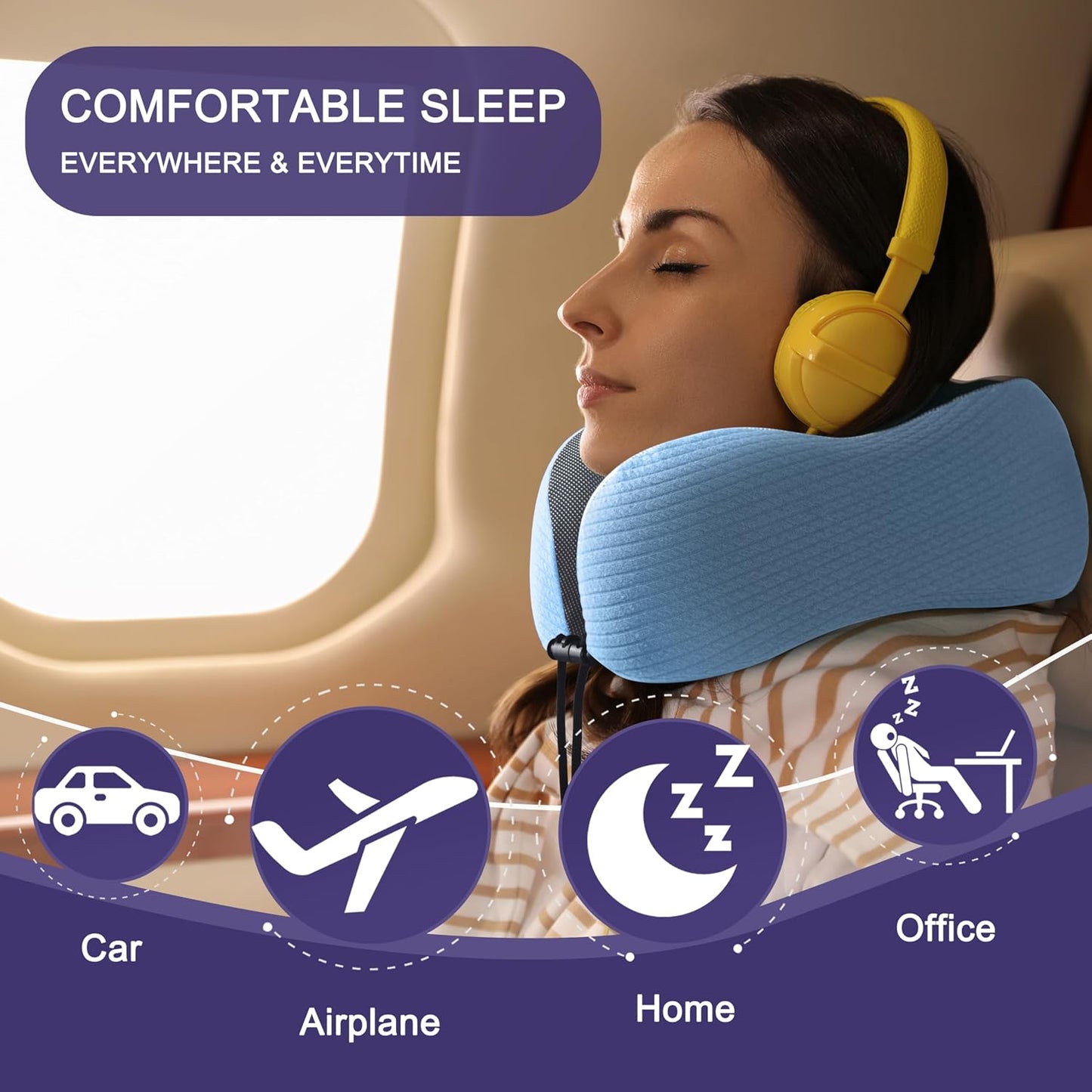 napfun Neck Pillow for Traveling, Upgraded Travel Neck Pillow for Airplane 100% Pure Memory Foam Travel Pillow for Flight Headrest Sleep, Portable Plane Accessories, Light Grey