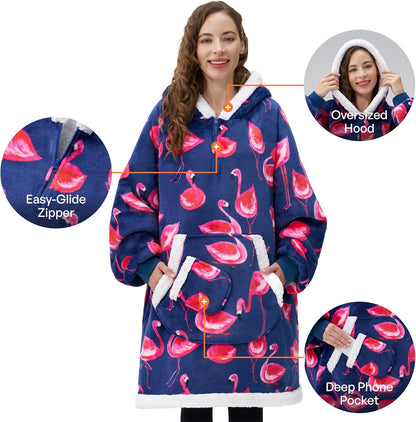 Giggling Getup Wearable Blanket Hoodie for Adults Gifts for Teen Girls Sister Women Sherpa Fleece Printed Hooded Blanket Sweatshirt Warm Cozy with Pocket & Sleeves Beige Cat