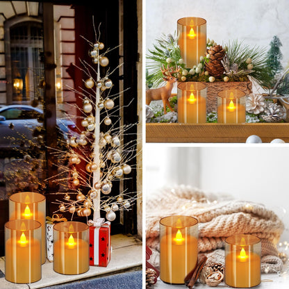 wemarry Flameless Candles 4" 5" 6" Acrylic Glass Pillars 3" Diameter Battery Operated Flickering Candles Include 8-Key Remote with Timer Function 400+ Hours (Gray, Warm Light 3 Pack)