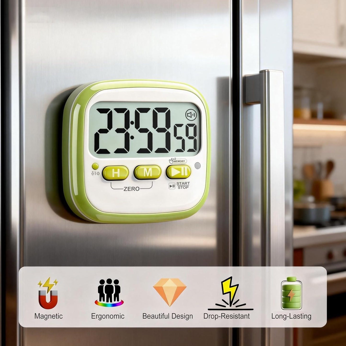 Antonki 2 Pack Classroom Timers for Kids Teachers, Magnetic Countdown Digital Kitchen Timer for Cooking, Study, Exercise, Games, Time Mangement - Loud/Silent Mode - Battery Included