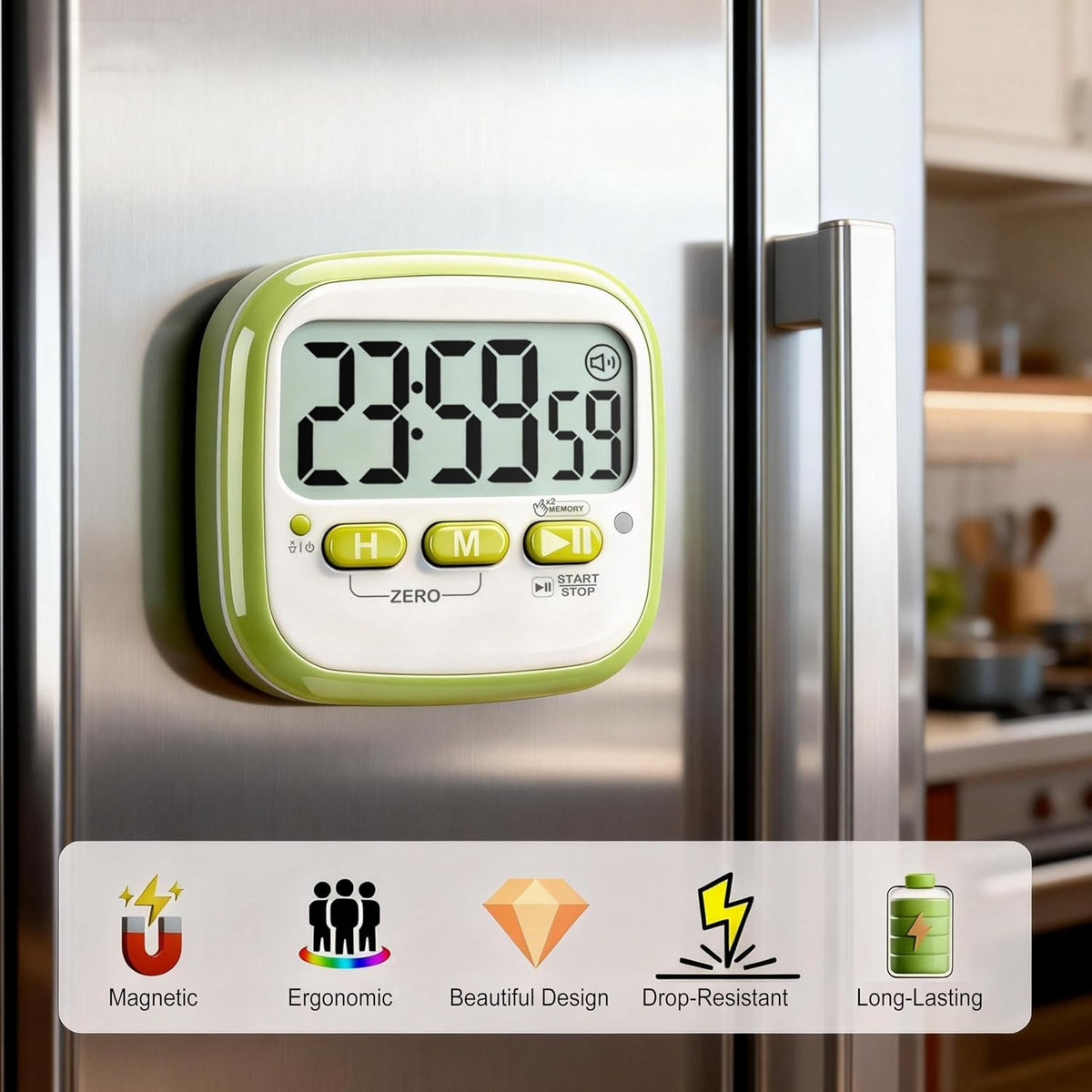 Antonki 2 Pack Classroom Timers for Kids Teachers, Magnetic Countdown Digital Kitchen Timer for Cooking, Study, Exercise, Games, Time Mangement - Loud/Silent Mode - Battery Included