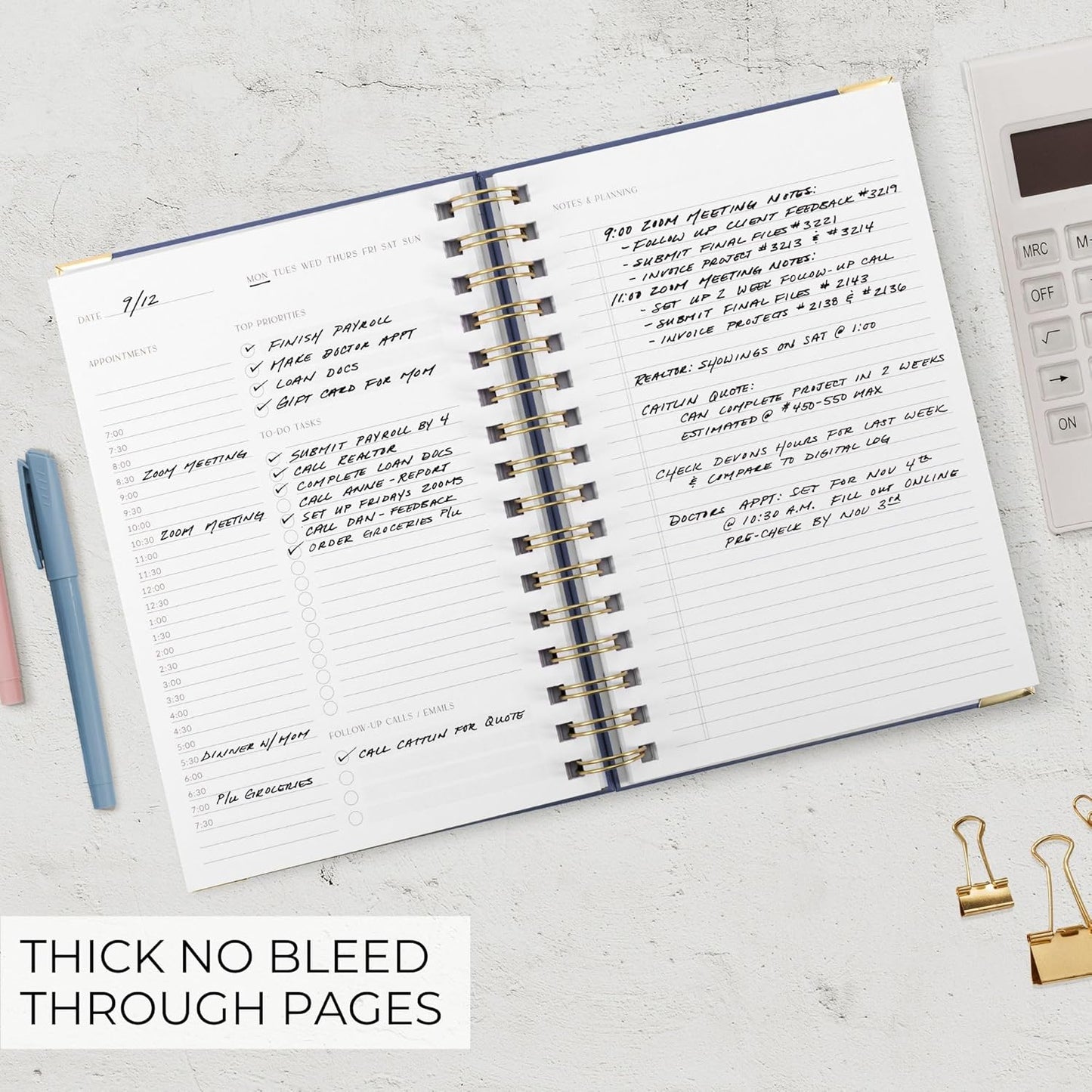 Aesthetic Daily Planner And Notebook With Hourly Schedule - Beautiful Spiral To do List Notepad For Work/Home to Organize Tasks And Appointments - Stylish School/Office Supplies Book For Women