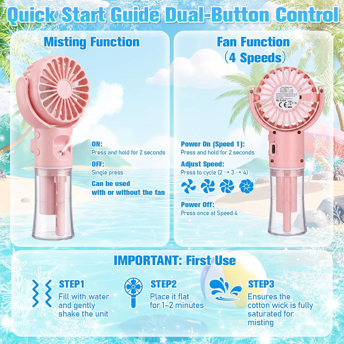 Misting Fans Portable Handheld Rechargeable, Spray Fan