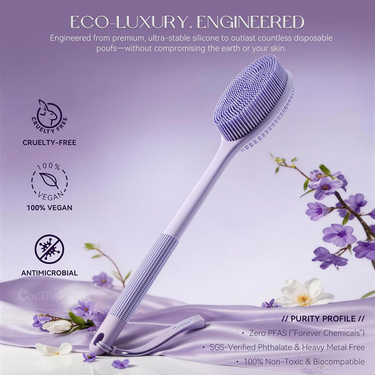 CORATED Silicone Back Scrubber for Shower, 2‑in‑1 Body Brush with Handle