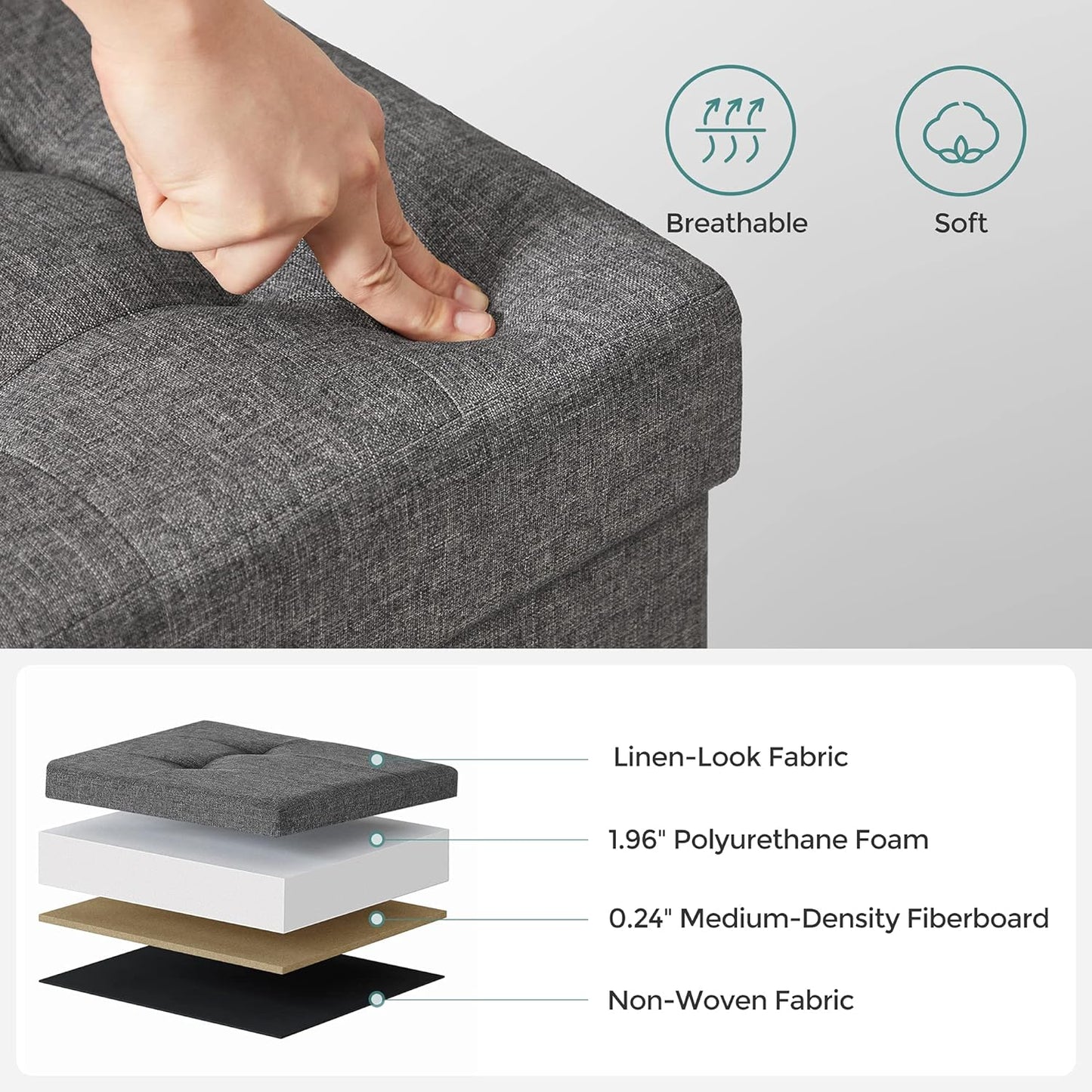 SONGMICS Storage Ottoman, Small Ottoman Foot Rest with Legs, 12.6 x 15.7 x 13.2 Inches Foot Stool, Load up to 660 lb, for Living Room, Bedroom, Dorm, Slate Gray ULSF012G01
