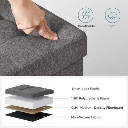 SONGMICS Storage Ottoman, Small Ottoman Foot Rest with Legs, 12.6 x 15.7 x 13.2 Inches Foot Stool, Load up to 660 lb, for Living Room, Bedroom, Dorm, Slate Gray ULSF012G01