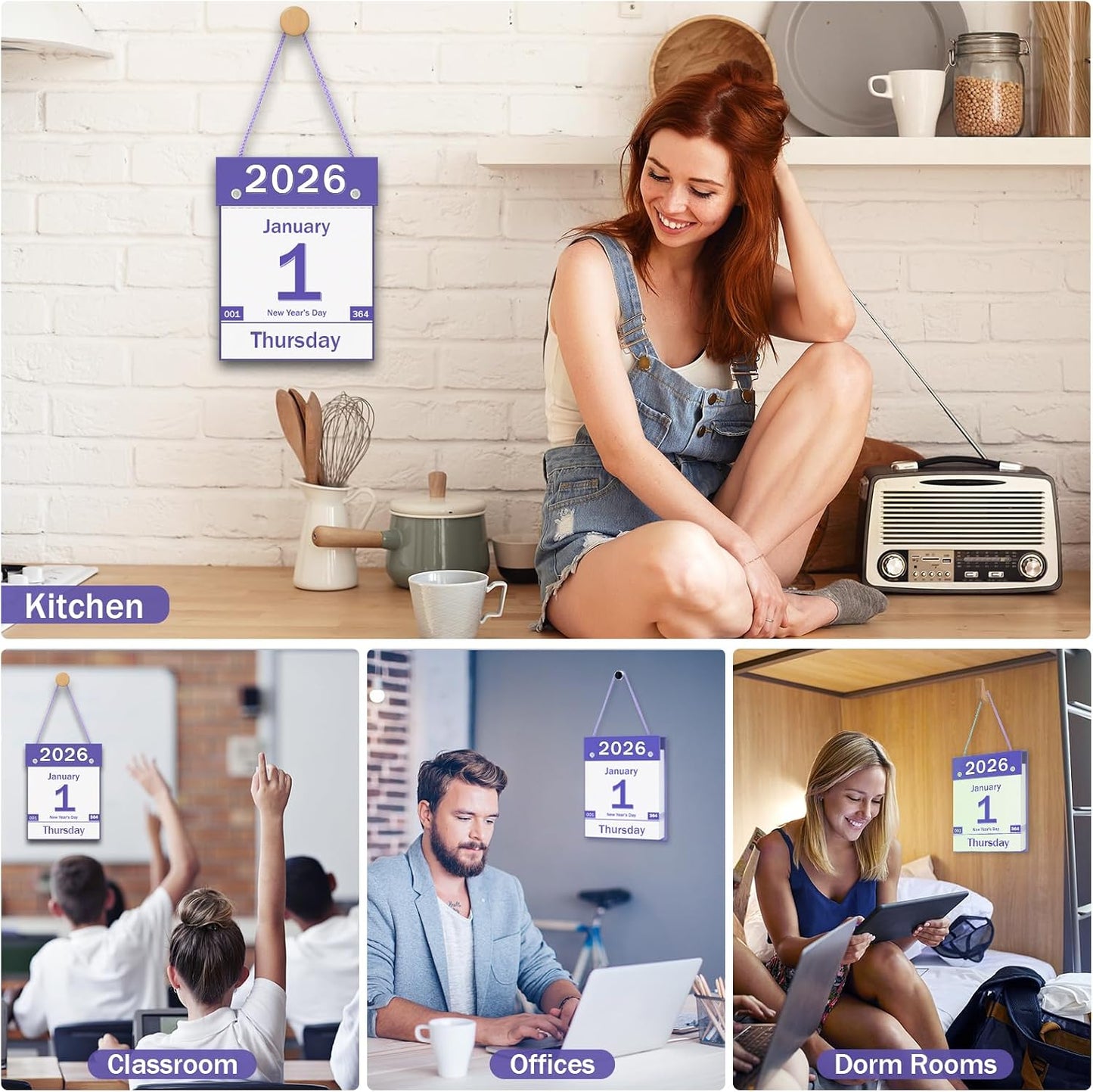 2026 Daily Wall Calendar, Page per Day with Large Print Dates, 365 Day Tear off Wall Calendar for Seniors Gift Home Office School Dorms, 8.5" x 6", Tear Away Calendars with Hanging String, Cyan