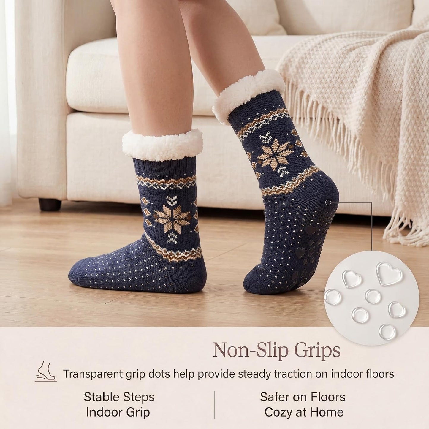 Cozylook Fuzzy Slipper Socks for Women with Grips Warm Cozy Soft Non-Slip Winter Socks Cozy Gift Idea