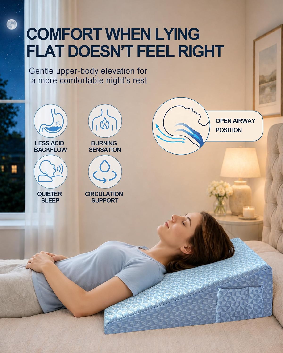 Wedge Pillow for Sleeping, 7.5" Memory Foam Bed Wedge Pillow