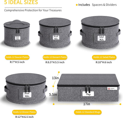 YearningHome Cup and Mug Storage Box with Hard Shell and Dividers for Coffee Mugs,Tea Cups and Glasses,Stackable Storage Organizers with Lid,Handles,Zips and Label for Moving,Holds 12,2 Pack, Grey