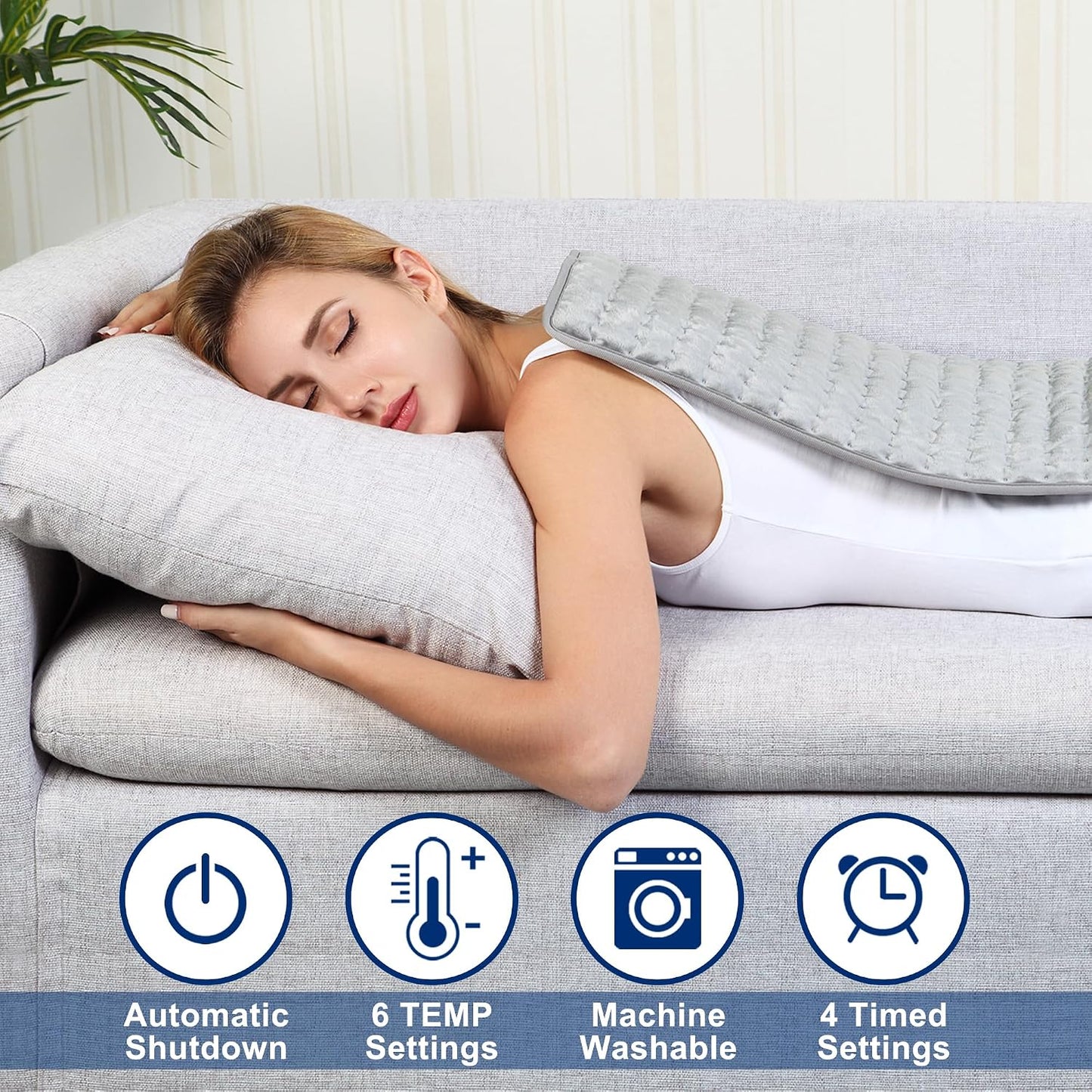 Electric Heating pad with 6 Heat Settings, Auto Shut Off, Dry Electric Heating for Back Neck Knee Arms Legs Shoulder Heat Pads for Christmas Birthday Father Mother's Day (24"X12", Gray Green)