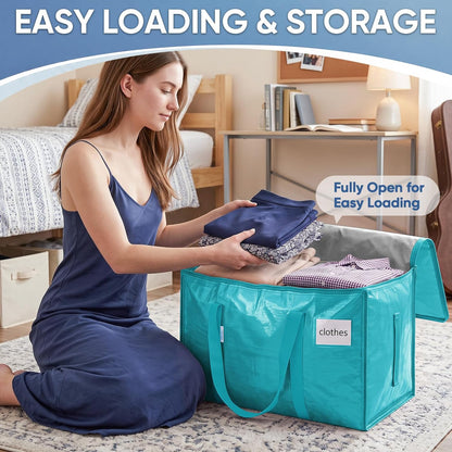 TICONN Extra Large Moving Bags Heavy Duty with Zippers & Carrying Handles, Durable Storage Bags Moving Boxes for Closet Organizers and Storage (Blue)