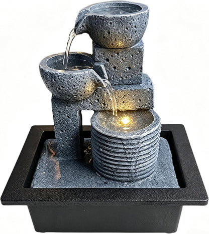 Tabletop Water Fountains, 10.6" Indoor Waterfall with Relaxing Warm Lights & Quiet Pump, Small Soothing Sound Machine, Feng Shui Decor for Good Luck, Relaxation & Meditation