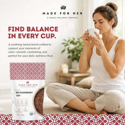 Made For Her Raspberry Leaf Tea – Cut and Sifted Loose Leaf Herbal Tea – Caffeine Free Botanical Tea for Daily Wellness & Relaxation Rituals – 4 oz