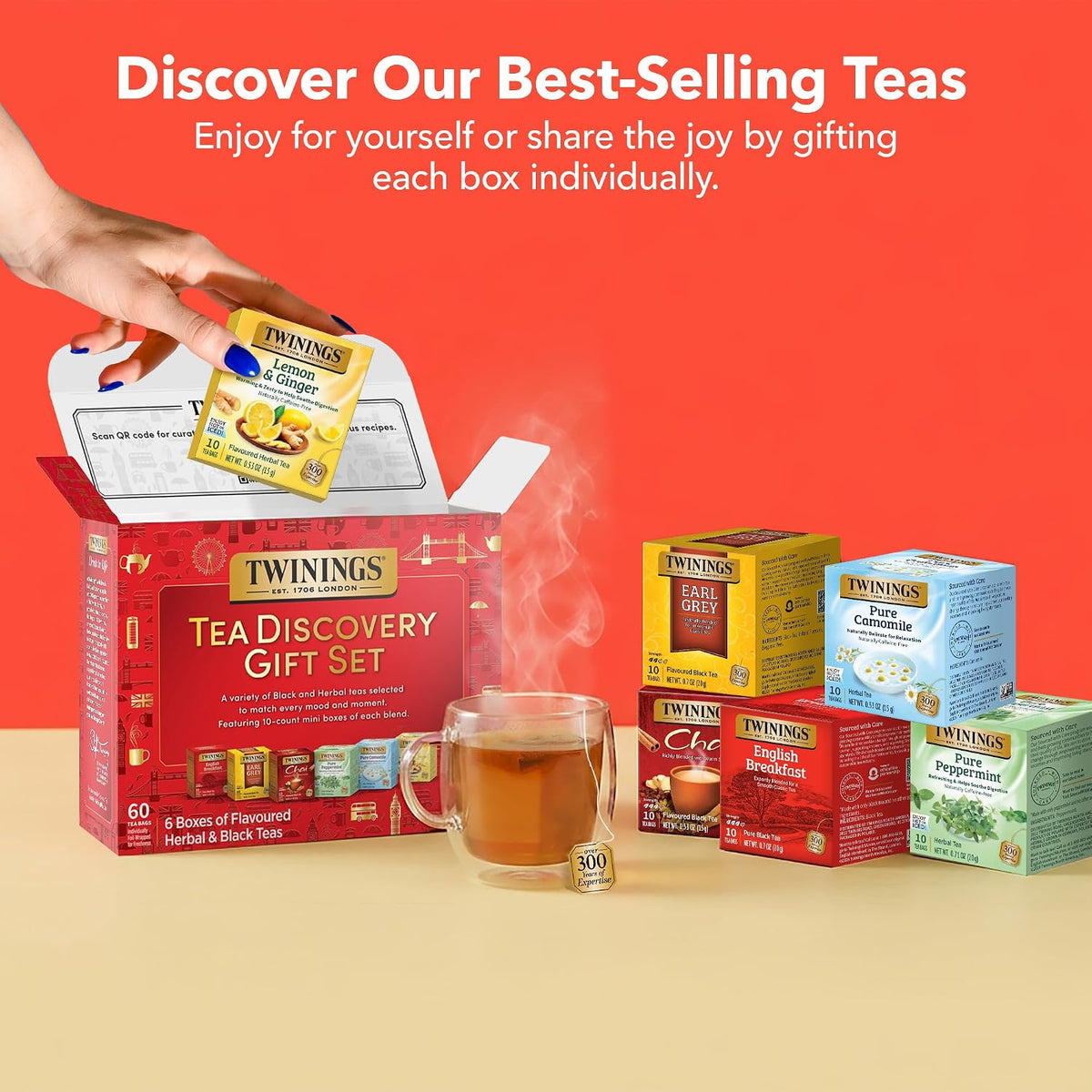 Twinings Tea Discovery Gift Set, Black & Herbal Variety Pack, 6 Mini Boxes