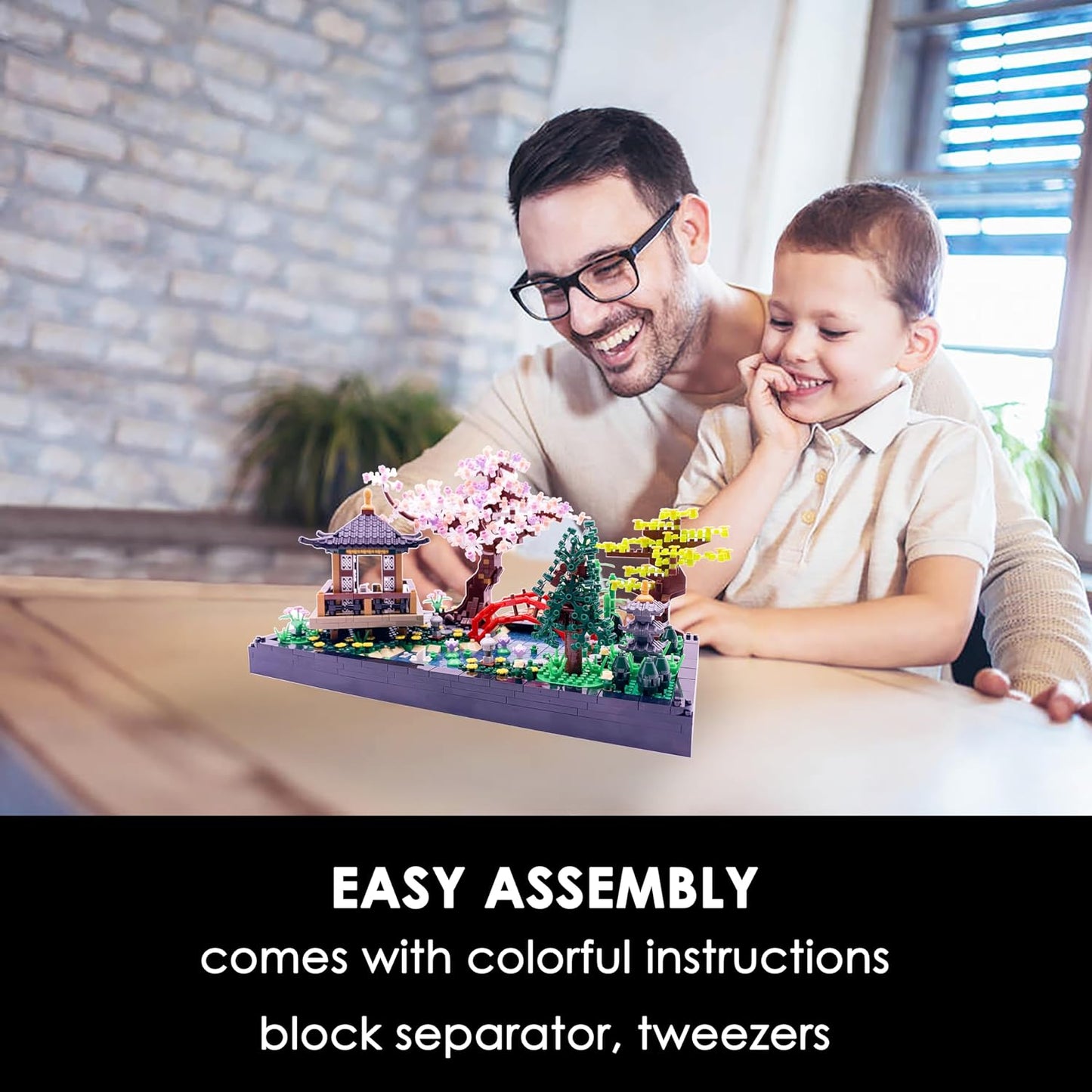 Micro Building Blocks Sets，Chinese Zen Garden Architecture and Cherry Blossom Bonsai Tree Building Toys for Adults，Japanese Sakura House Model，Creative Mini Bricks Gift for Kids 14+，2280 PCS
