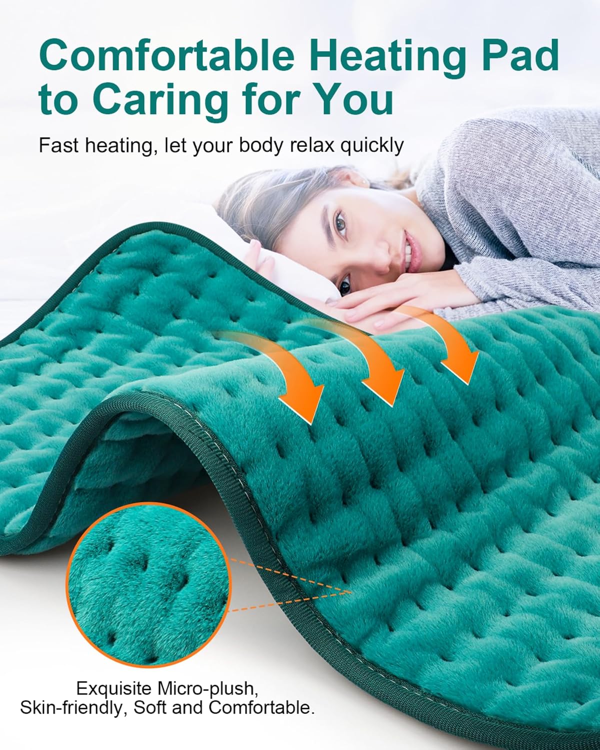 Heating Pad for Back & Period Cramps, Fathers Day Dad Gifts, Birthday Gifts for Women Mom, Electric Heating Pads for Abdomen/Waist/Shoulder, 12" x 24", 6 Heat Settings, 4 Auto-Off, Teal Green