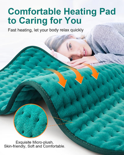 Heating Pad for Back & Period Cramps, Fathers Day Dad Gifts, Birthday Gifts for Women Mom, Electric Heating Pads for Abdomen/Waist/Shoulder, 12" x 24", 6 Heat Settings, 4 Auto-Off, Teal Green