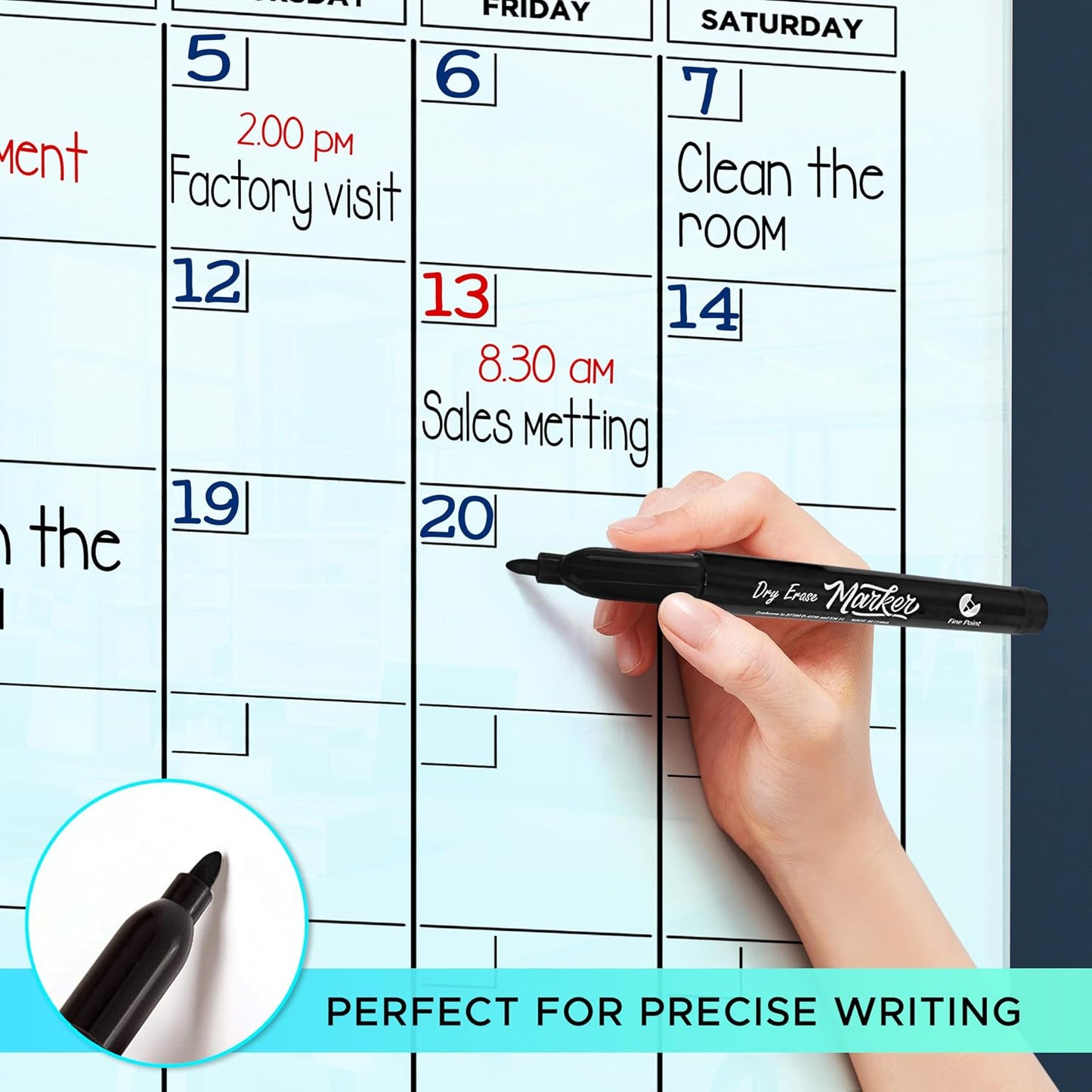 Magnetic 34”x46” Glass Whiteboard Calendar Yearly Dry Erase Planner for Wall Large Glass Whiteboard Calendars for Home and Office