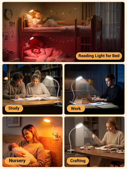 Clip on Light,10 RGB Colors+10 Brightness Small Desk Lamp with Clamp Light