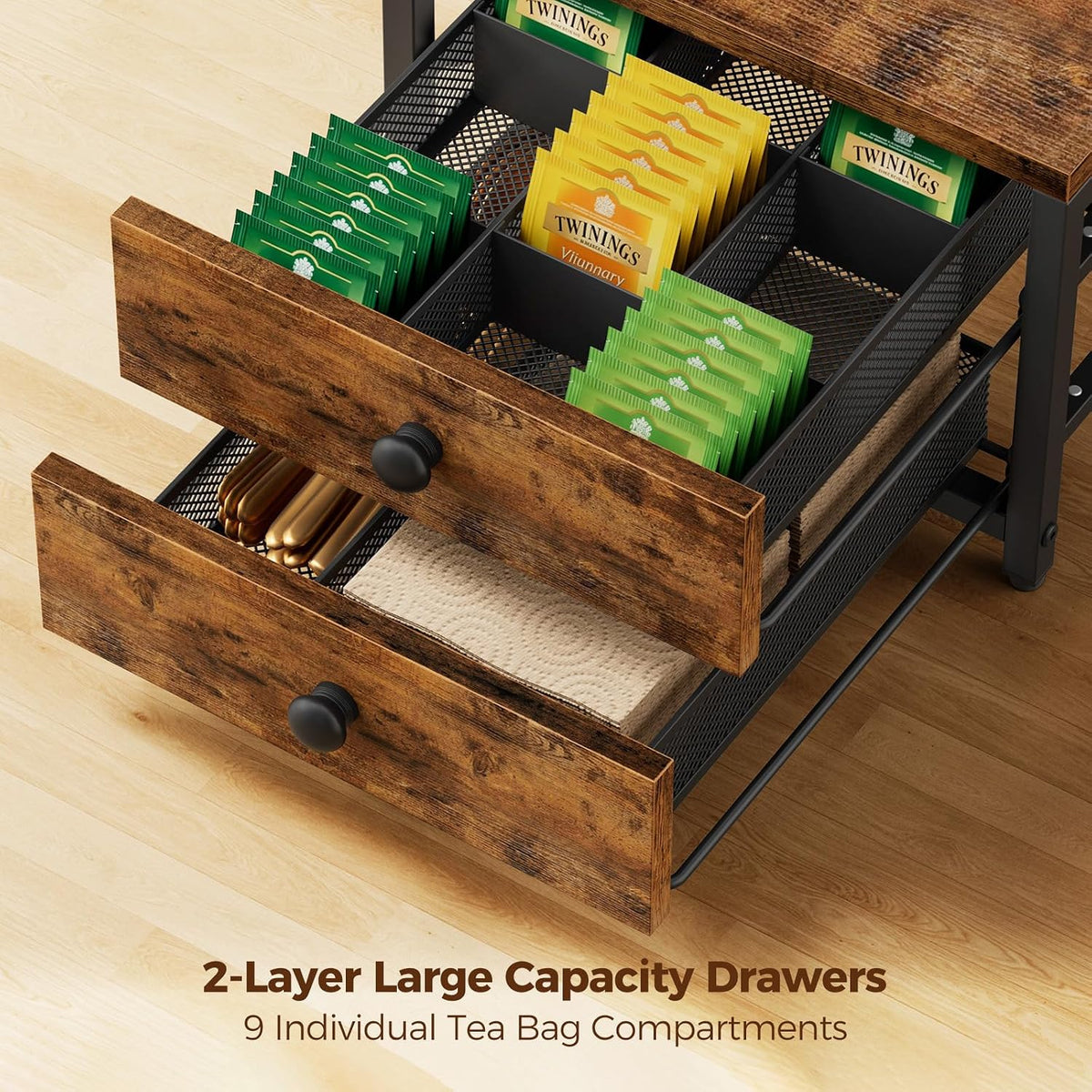 Plaviya Tea Bag Organizer and Storage with 2 Drawers for Countertop