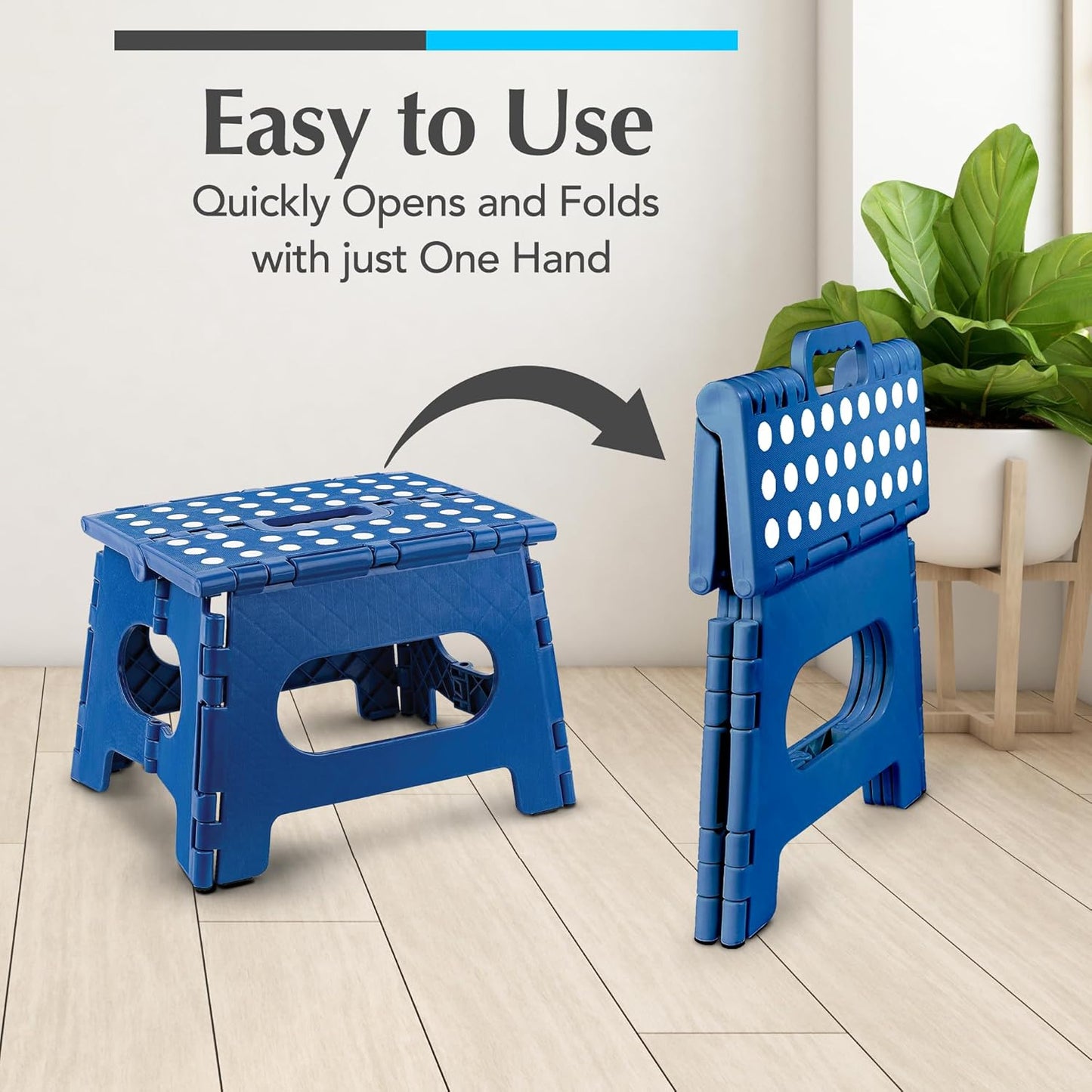 Handy Laundry Folding Step Stool - Sturdy Enough Collapsible Stool to Support Adults - Opens Easy with One Flip - Great for Kitchen, Bathroom or Bedroom (Black - 9 Inch)