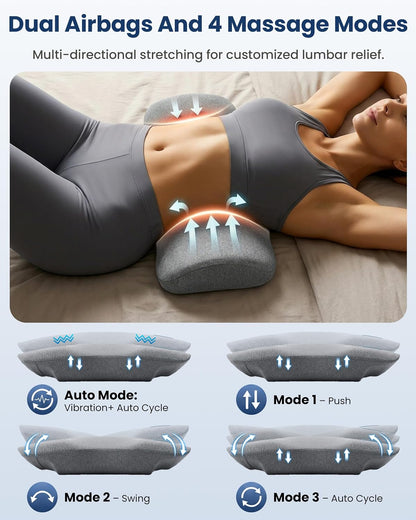 COMFIER Smooth Spine Triple Fusion Back Massager with Graphene Heat, 3-in-1 Cordless Lumbar Support Pillow with Remote Control, Vibration & Stretching, Ergonomic Lower Back Massager