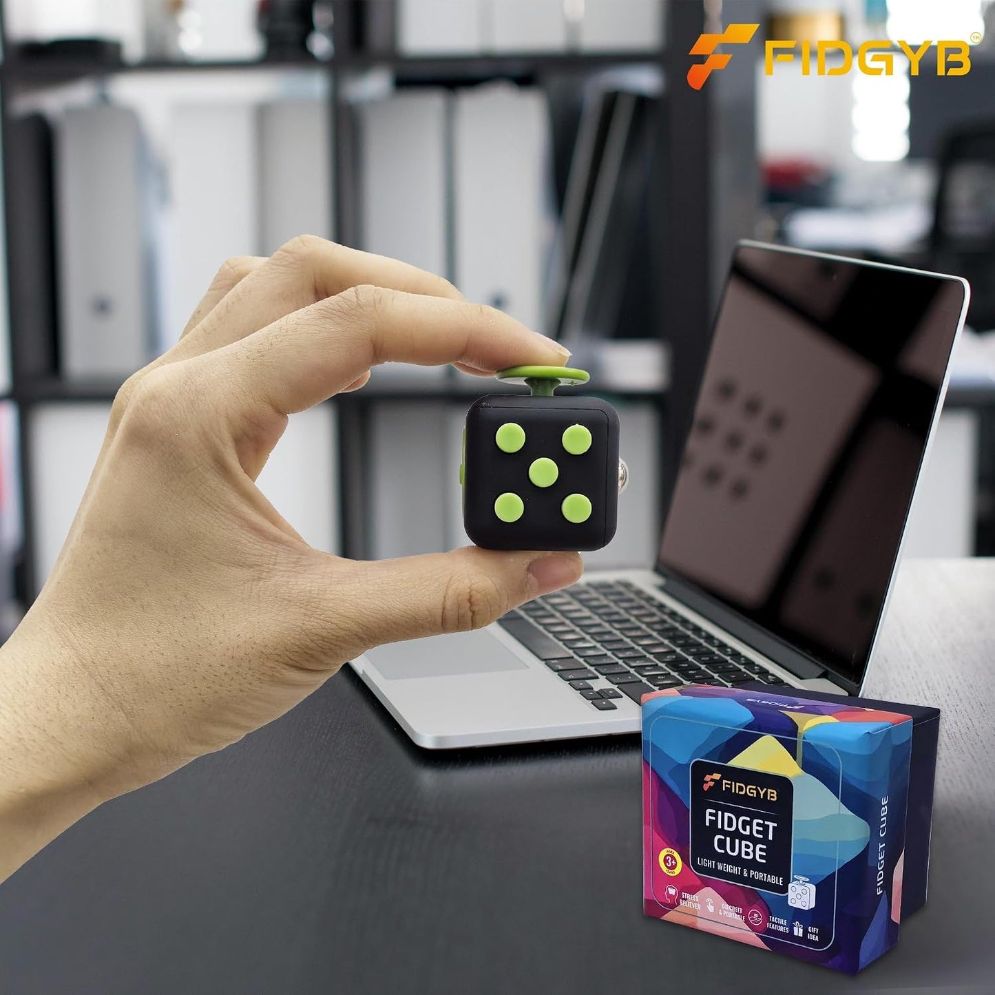 Cube Fidget Stress Relief Toy for Adults & Kids, Smooth, Quiet Sensory Toy for Anxiety, Focus & ADHD Idea[Black_Green]