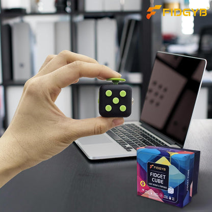Cube Fidget Stress Relief Toy for Adults & Kids, Smooth, Quiet Sensory Toy for Anxiety, Focus & ADHD Idea[Black_Green]